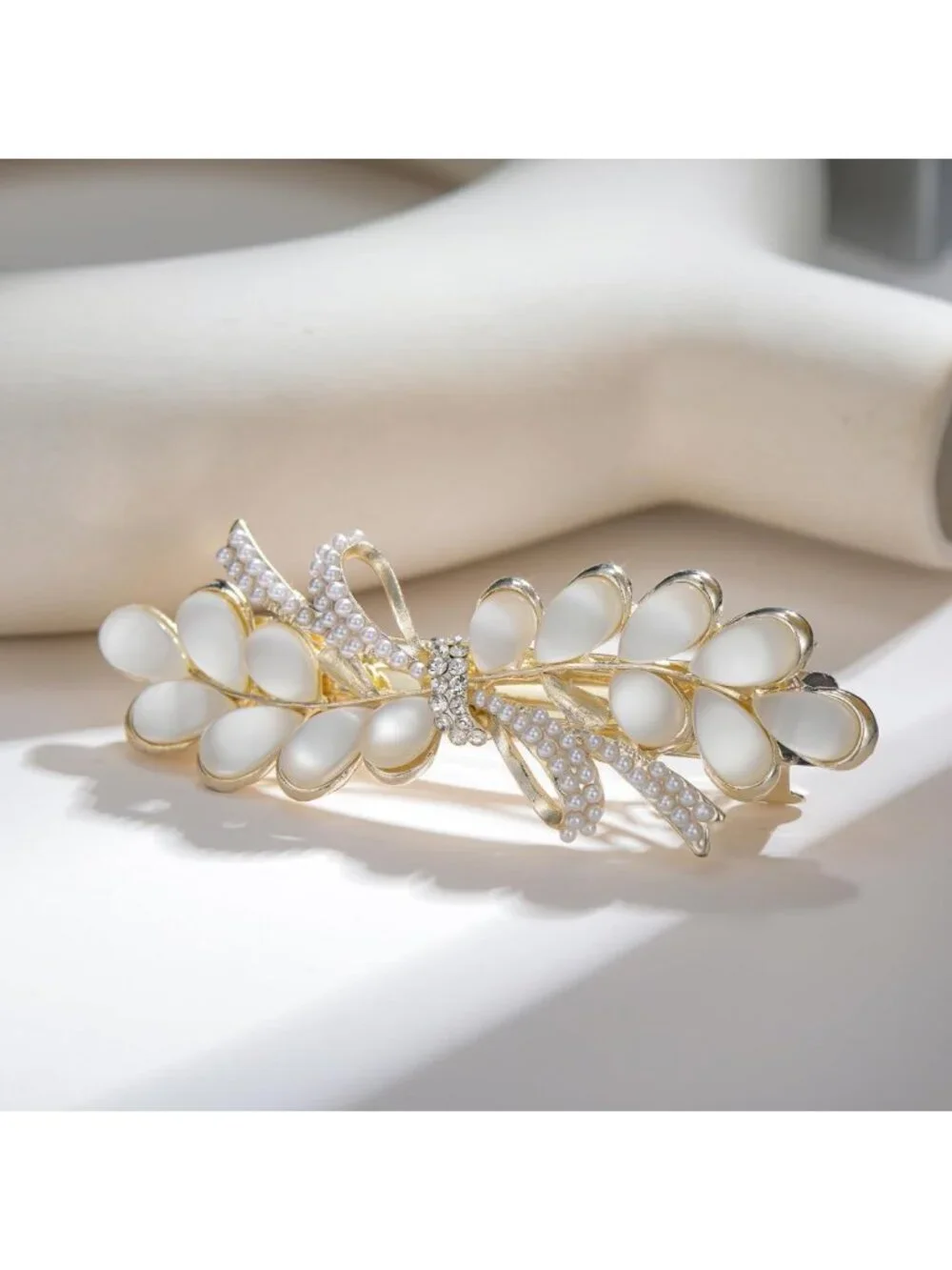 Rhinestone Pearl Wheat Hair Clips - Elegant Metal Barrettes for Weddings